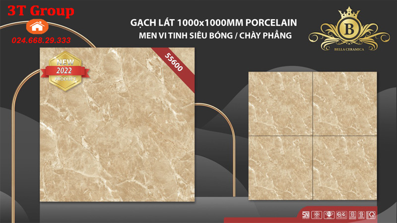 Gạch lát nền 1000×1000 vân đá vàng tại Hà Nội